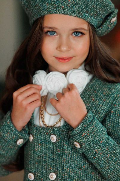 By Feyza Kids Collection Girl's Skirt&Jacket&Shirt&Beanie&Brooch Full Set
