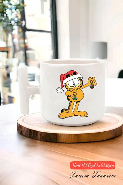 Tanem Tasarım T Handle Ceramic Mug with New Year New Year Christmas Design