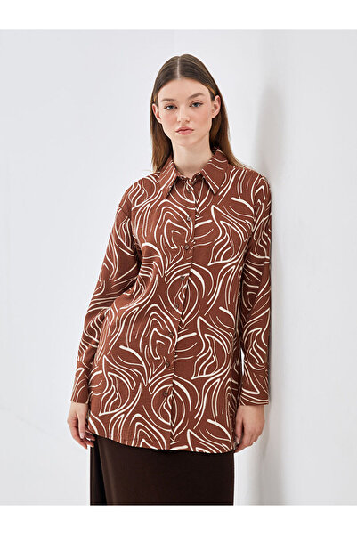 LC Waikiki قميص نسائي منقوش باللون البني