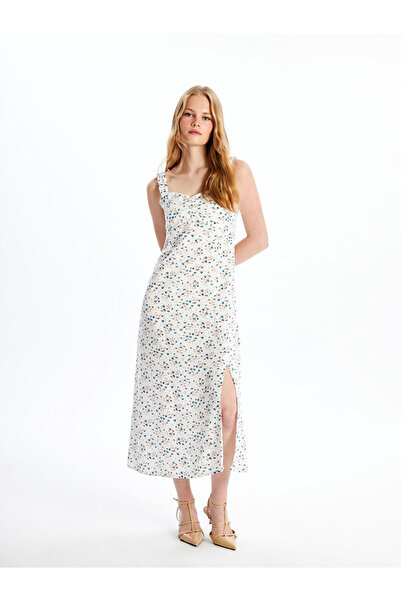 LC Waikiki White Heart Neck Floral Women's Dress