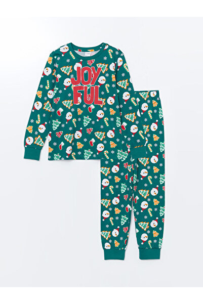 LC Waikiki Bisiklet Yaka Yılbaşı Temalı Erkek Çocuk Pijama Takımı
