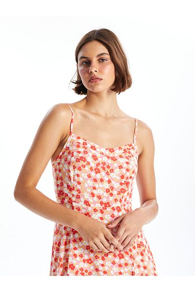 LC Waikiki Lcw Vision Pink Sweetheart Neckline Floral Women's Dress