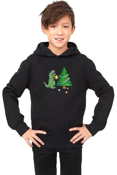 Tshirthane Детски суичър с черна динозавърска коледна елха - 3ip