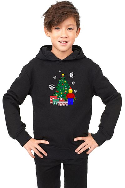 Tshirthane Детски суичър с качулка Lego Man от 3 прежди, черен, Коледа
