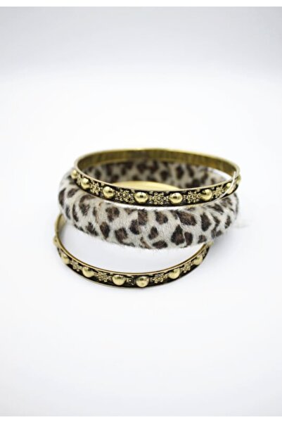 Zehra Aksesuar Tüylü leopar kelepçe kombin 3'lü özel seri bilezik seti