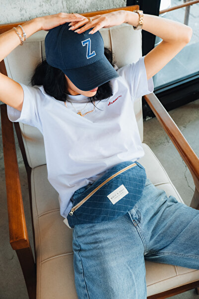 WOLF & ROCK Geantă de in carouri bleumarin - Detaliu Wolf&Rock Gold, pentru talie și umăr