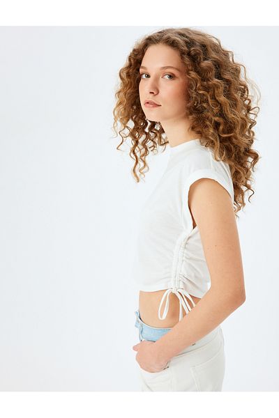 Koton Sleeveless Crew Neck Drawstring Crop Tank Top