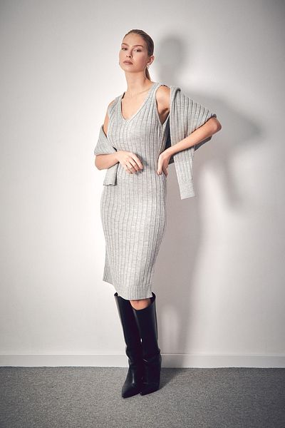 Fulla Moda Wide Ribbed Midi Size 2-Piece Knitwear Set