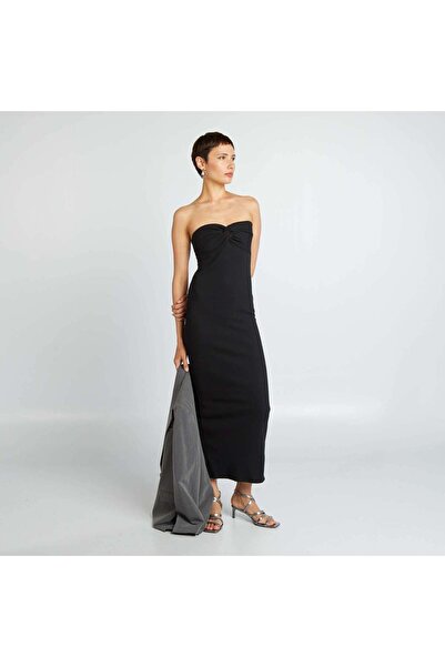 KIABI فستان محبوك مضلع بدون حمالات باللون الأسود