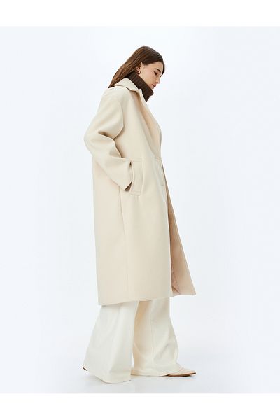 Koton Buttoned Double Breasted Long Stamp Coat