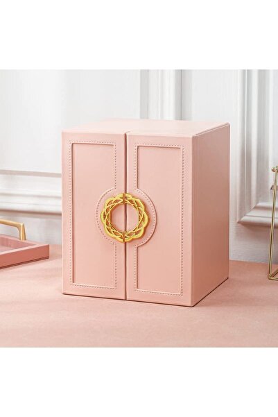 SheSee Lüx Mücevher Küpe Yüzük Kolye Bilezik Saat Organizer Takı Kutusu Dışı PU Deri İçi Süet 24x20x18 Cm