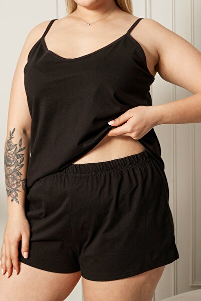 Bella Dossi 30/1 Single Jersey Soft Textured Suspender Shorts Comfortable Plus Size Women's Pajamas Set