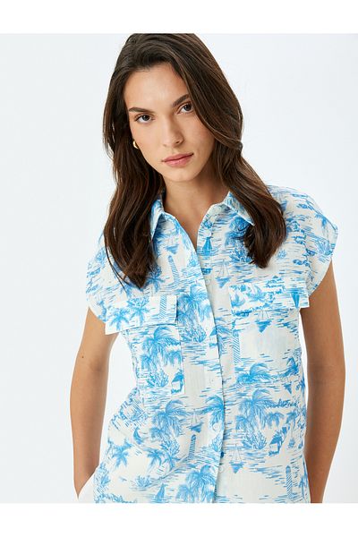 Koton Classic Collar Double Pocket Sleeveless Printed Shirt