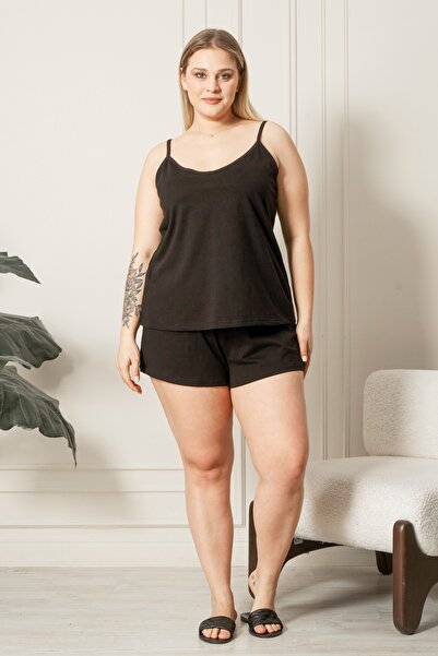 Bella Dossi 30/1 Single Jersey Soft Textured Suspender Shorts Comfortable Plus Size Women's Pajamas Set