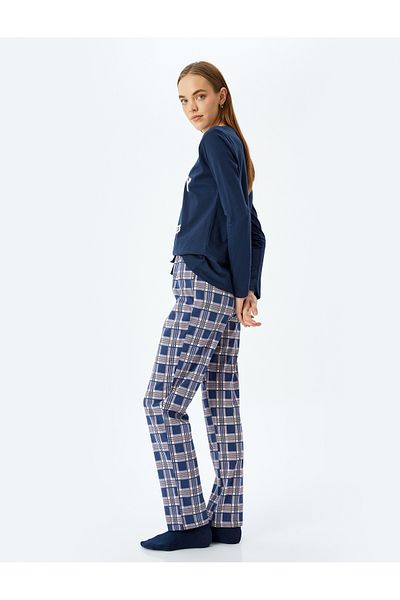 Koton Langärmliges, bedrucktes Pyjama-Set aus Baumwolle