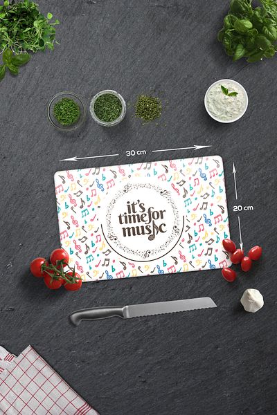 Decorita Glass Cutting Board - Glass Cutting Board |   Music Time |   20cm X 30cm