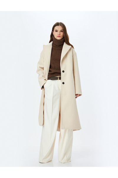 Koton Buttoned Double Breasted Long Stamp Coat