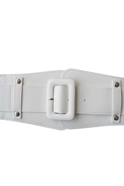 bayansepeti Stylish Design Faux Leather White Belt with Wide Stretchy Rubber Detail Waist Corset Large Buckle 1743