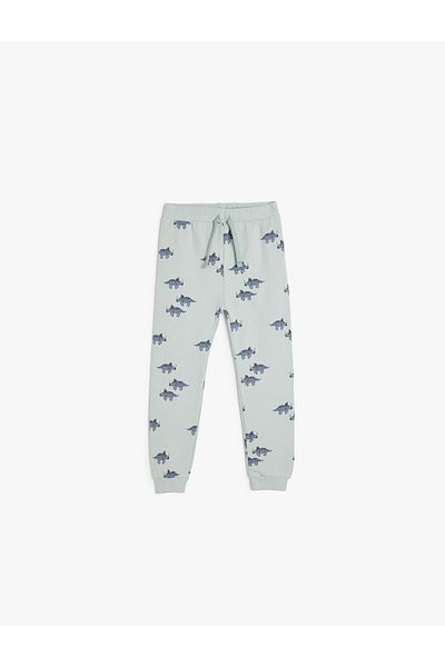 Koton Βαμβακερό παντελόνι Jogger με στάμπα Dinosaur με κορδόνι στη μέση