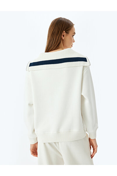 Koton Raised Half Zip Printed Oversize College Sweatshirt