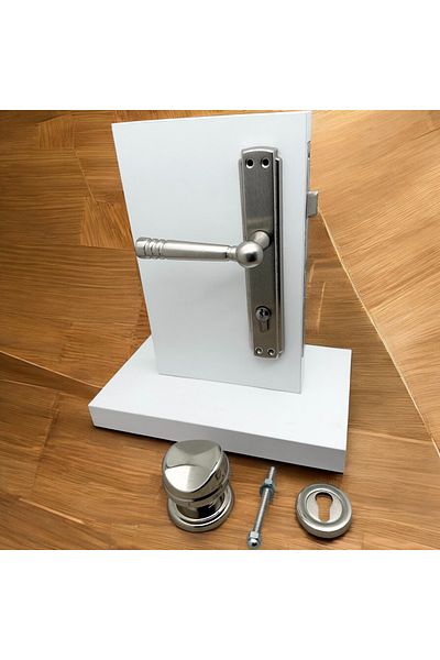 KOLDOOR Ottoman Nickel Satin Yale Steel Door Handle Left Press Door Knob and Bottom Badge (Excluding Lock)