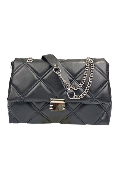 Sia Çanta SİA ÇANTA Kapitone Gümüş Zincirli Model Çanta Omuz & Çapraz Askılı Büyük Boy Baget Çanta