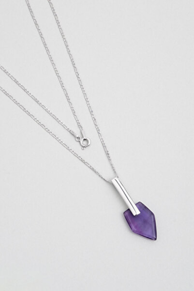 So CHIC... Mor Işıltı 18 Ayar Beyaz Altın Kaplama 44 Cm Gümüş Ametist Kolye