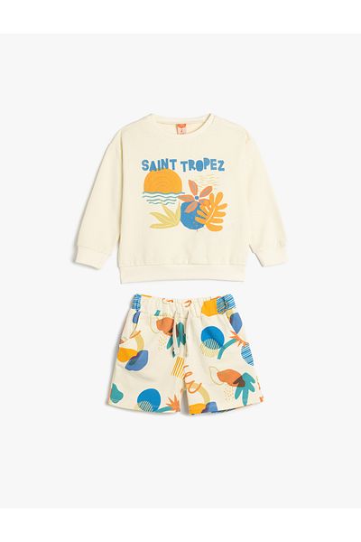 Koton Cotton Print Detailed Shorts and Sweatshirt Set