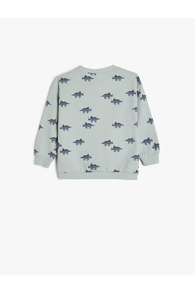 Koton Φούτερ από βαμβακερό ριγέ με στάμπα Dinosaur Crew Neck