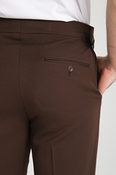 Frappoli Καφέ πλισέ ανδρικό παντελόνι με διπλό πόδι με χοντρό ιταλικό κόψιμο