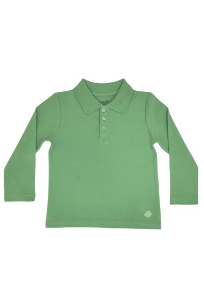 OrganicKid Polo Yaka Basic Yeşil Uzun Kollu Çocuk T-shirt