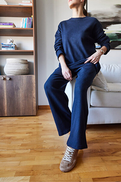 Bianco Lucci Women's Crew Neck Basic Bottom-Top Set 0036 60251871