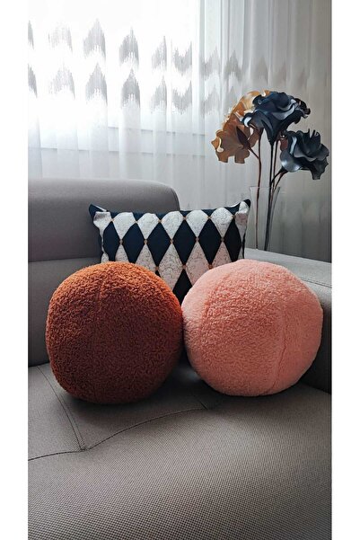 oneplise مجموعة من 2 وسادة رمي كروية ووسادة كبيرة من البلاط / السلمون - 42 سم