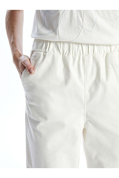 LC Waikiki Lcw Vision Ecru Women's Velvet Pants with Elastic Waist