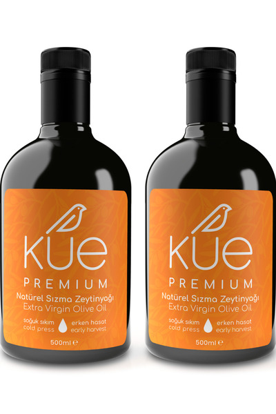 KUE OLIVE OIL Kue Premium Ödüllü Seri Erken Hasat Soğuk Sıkım Natürel Sızma Zeytinyağı 2x500 ml