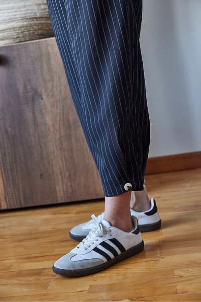 Bianco Lucci Gestreifte Baggy-Hose für Damen – mit Manschettenknöpfen60251310