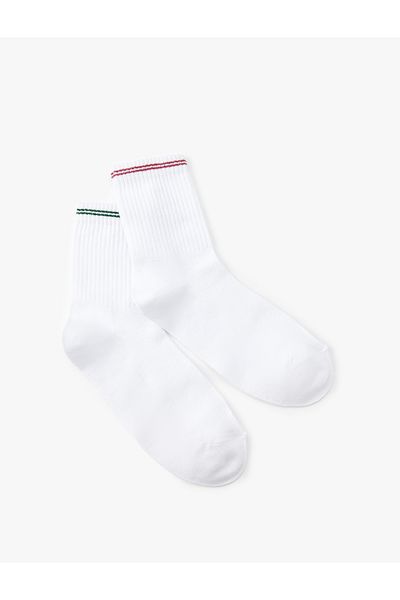 Koton Set de 2 șosete Socket, amestec de bumbac cu detaliu în dungi