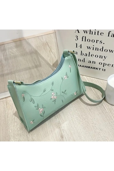 ÇANTA Flower Embroidery Faux Leather Hand Washable Polyurethane Lining Should...