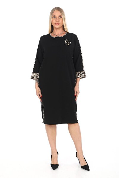 zitex Rochie neagră cu detalii leopard