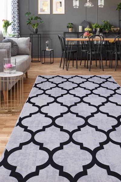 Dijidekor Halı Gri Maça Desenli Yıkanabilir Saçaksız Kesme Ince Yolluk Kilim ...