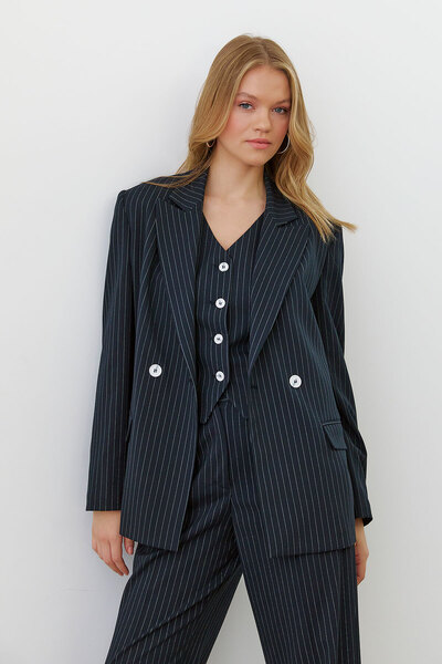 urban focus Striped Double Breasted Oversize Jacket