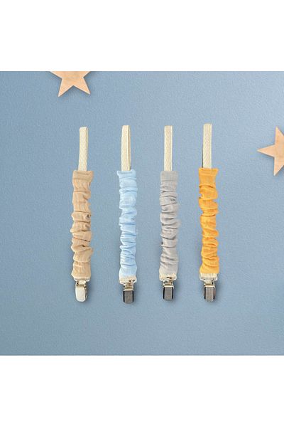 Ari baby textile atelier 4-Piece Pacifier Strap - Cotton and Natural Muslin Fabric, Raw Thread