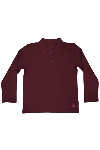 OrganicKid Polo Yaka Basic Bordo Uzun Kollu Çocuk T-shirt