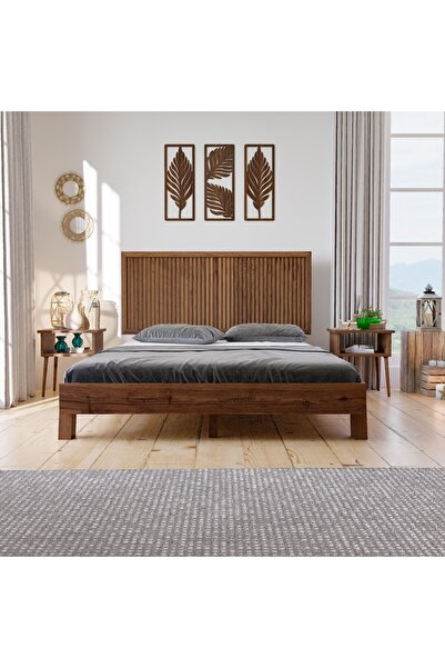 renazzo mobilya EBRULİ MASİF ÇAM AHŞAP KARYOLA CEVİZ RENK (DİKEY)