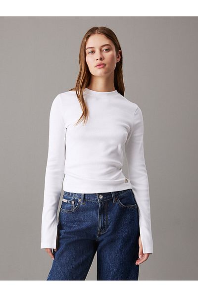 Calvin Klein Woven Label Rib Ls Top - Relaxed Fit