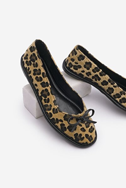 Marjin Leopard Patterned Bow Detailed Foldable Ballerinas - Linsar