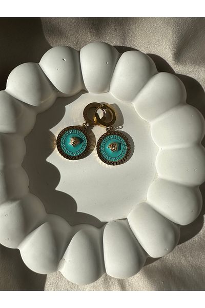 sorella Steel Turquoise Locket Steel Earrings