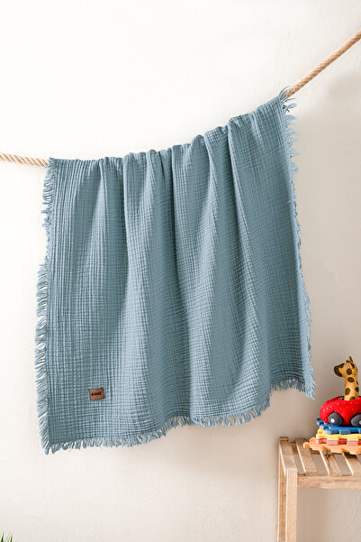 Kanz Blue Baby Muslin Blanket - 4 Layers 100% Cotton, 100X120