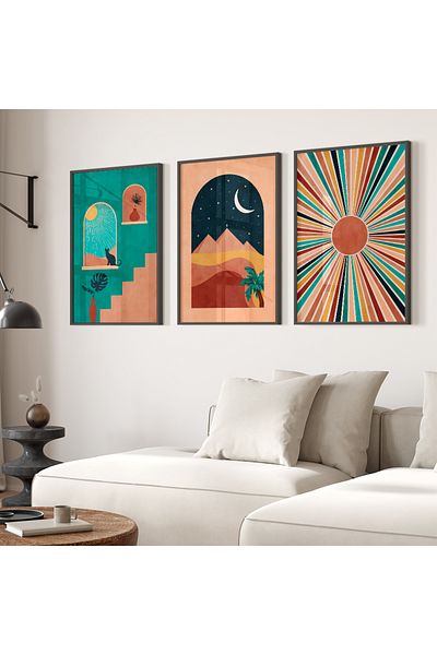 TekTablo Set de pictură înrămată, set de pictură din lemn, pictură 3 piese