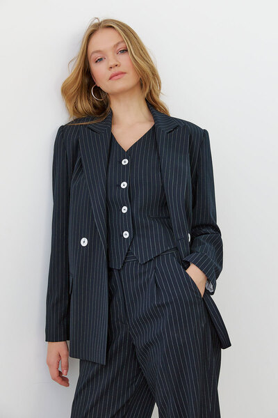 urban focus Striped Double Breasted Oversize Jacket